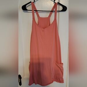 NWOT New Coral Orange Cotton Overall Romper Dress Sz L